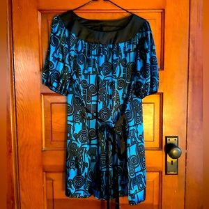 Black and Blue Mod Lily White Satin Mini Dress Tunic